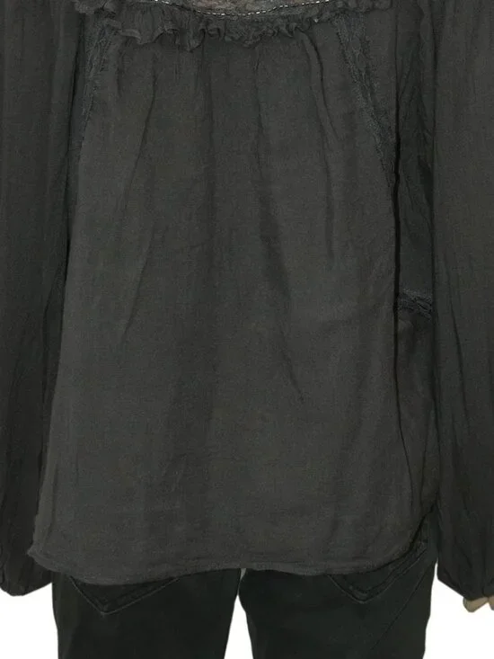 Anthropologie Lace Trim Beaded Button Long Sleeve Gray Ruffle Tunic Top L 12 - Picture 3 of 5